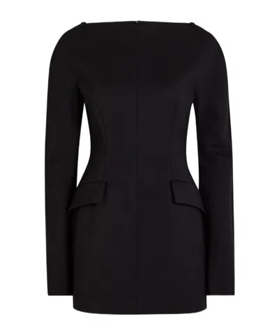 Sportmax Cold Shoulder Woven Mini Dress In Black