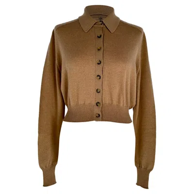 Pre-owned Sportmax Collared Cardigan In Tan Wool In Brown