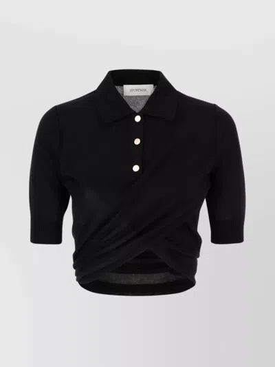 SPORTMAX COLLARED CROPPED POLO SHIRT WITH RIBBED CUFFS