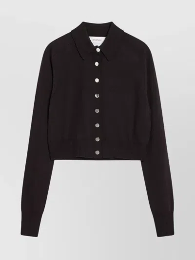 Sportmax Collared Wool Cardigan With Ribbed Cuffs And Hem In Black