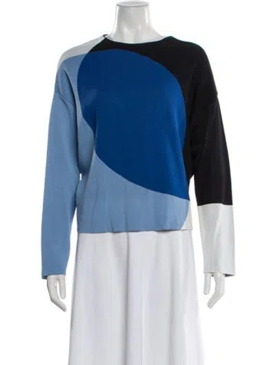 Pre-owned Sportmax Colorblock Pattern Crew Neck Top In Blue