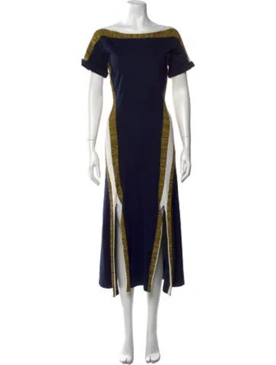 Pre-owned Sportmax Colorblock Pattern Midi Length Dress In Blue