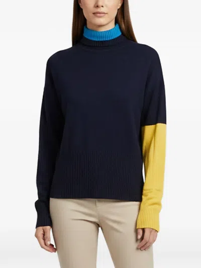 Pre-owned Sportmax Color-block Turtle-neck Sweater In Blue