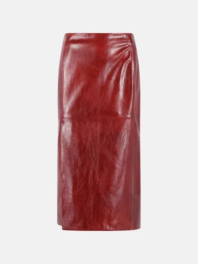 Sportmax 'comma' Burgundy Leather Straight Skirt In Multi