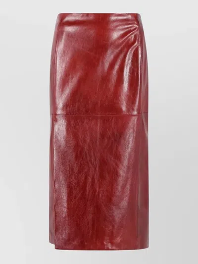 Sportmax Comma Straight Leather Skirt High Waist In Red