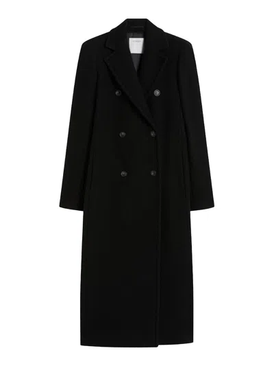Sportmax Long Double-breasted Coat Structured Shoulders In Black