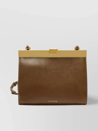Sportmax Compact Leather Clutch With Adjustable Chain Strap In Brown