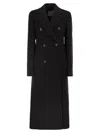 Sportmax Long Double-breasted Black Coat With Structured Shoulders And Belt Detail In Black