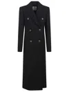 Sportmax Long Double-breasted Black Coat With Structured Shoulders And Belt Detail In Black