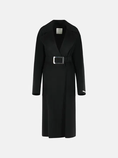 Sportmax Cose' Robe Coat In Pure Black Virgin Wool