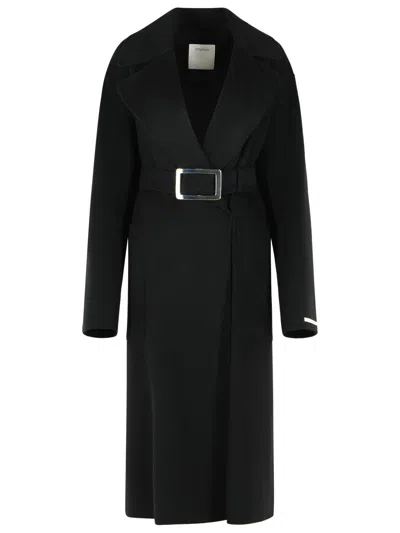 Sportmax Cose' Robe Coat In Pure Black Virgin Wool