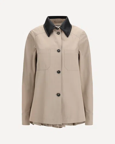 Sportmax Cotton Gabardine Shirt With Pleated Back In Brown