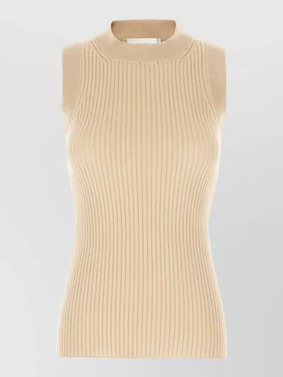 Sportmax Cotton Knit Top Fitted Silhouette Sleeveless In Metallic