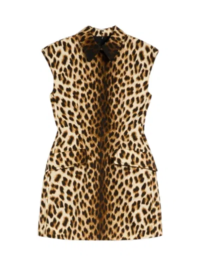 Sportmax Cotton Mini Dress With Animal Print In Brown