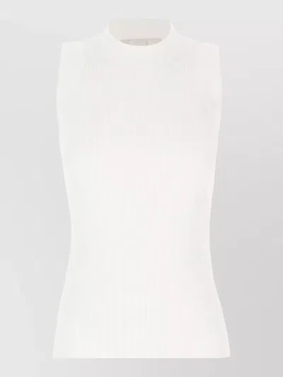 Sportmax Cotton Mock Neck Ribbed Sleeveless Top In White