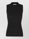 Sportmax Cotton Sleeveless Ribbed Mock Neck Top In Black