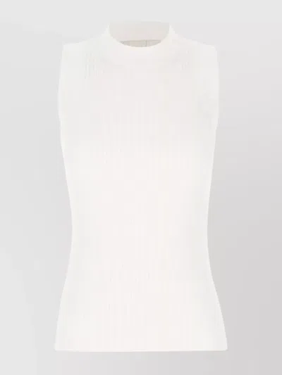 Sportmax Cotton Top With Mock Neck And Ribbed Texture In White