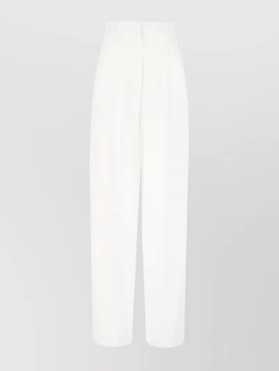 Sportmax Cotton Trousers With Pleated Design And Pockets In Biancoottico