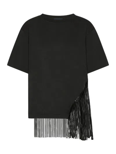 Sportmax Cotton T-shirt With Fringes In Black
