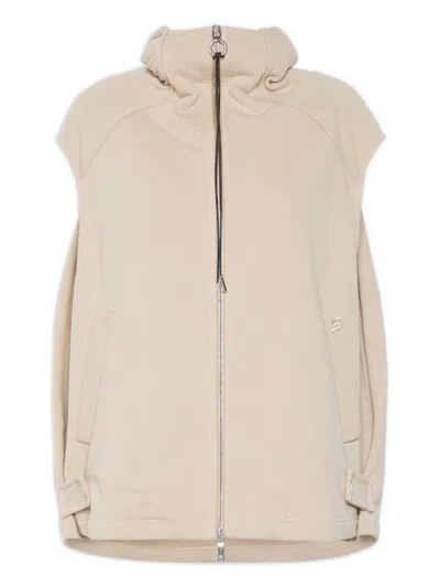 Sportmax Cotton-blend Fleece High-neck Sweatshirt With S-shaped Left-pocket Embroidery In Neutral