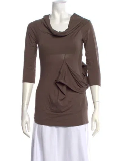Pre-owned Sportmax Cowl Neck Three-quarter Sleeve Top In Brown