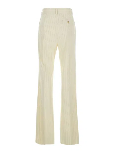 Sportmax Cream Flared Pants With Pinstripe Motif In Viscose Blend Woman In White