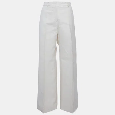 Pre-owned Sportmax Cream Gabardine Wide Leg Pants L In White
