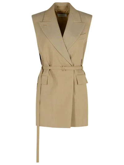 Sportmax Wool Blazer With Belted Waist And Double-breasted Style In Neutral