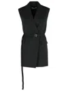 Sportmax Long Double-breasted Black Jacket With Belt In Black