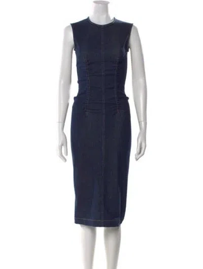 Pre-owned Sportmax Crew Neck Knee-length Dress In Blue