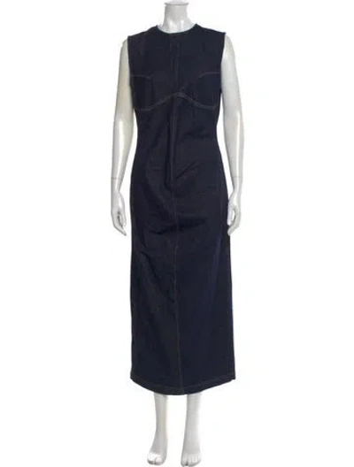 Pre-owned Sportmax Crew Neck Long Dress In Blue