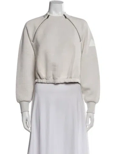 Pre-owned Sportmax Crew Neck Long Sleeve Crop Top In White