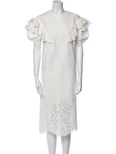 Pre-owned Sportmax Crew Neck Midi Length Dress In White