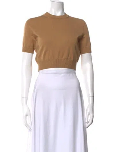 Pre-owned Sportmax Crew Neck Short Sleeve Crop Top In Brown