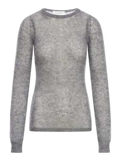 Sportmax Crewneck Sweater In Alpaca And Stretch Wool In Grey