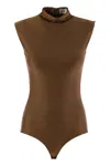 Sportmax Women Shiny Lycra Bodysuit In Bronze