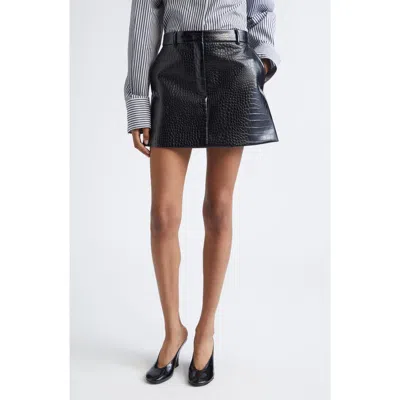 Sportmax Croc Embossed Faux Leather Miniskirt In Black
