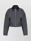 Sportmax Cropped Virgin Wool Jacket With Contrast Collar In Gray
