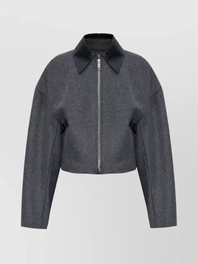 SPORTMAX CROPPED BLAZER WITH LEATHER CONTRAST COLLAR