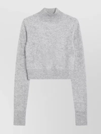 Sportmax Cropped Cashmere Sweater With Ribbed Cuffs And Hem In Gray