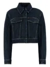 Sportmax Cropped Denim Jacket With Collared Neck In Blue