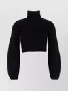Sportmax Cropped High Neck Long Sleeve Knit Sweater In Animal Print