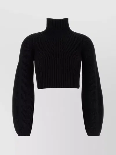 SPORTMAX CROPPED HIGH NECK LONG SLEEVE KNIT SWEATER