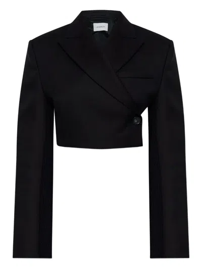 Sportmax Cropped Knitted-sleeve Blazer In Black