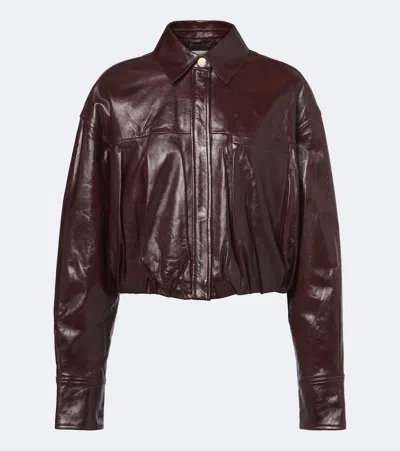 Sportmax Cropped Leather Jacket In Brown