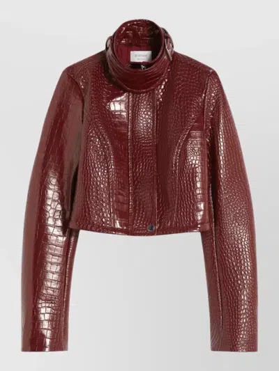 Sportmax Cropped Patent Jacket Alligator Pattern In Burgundy