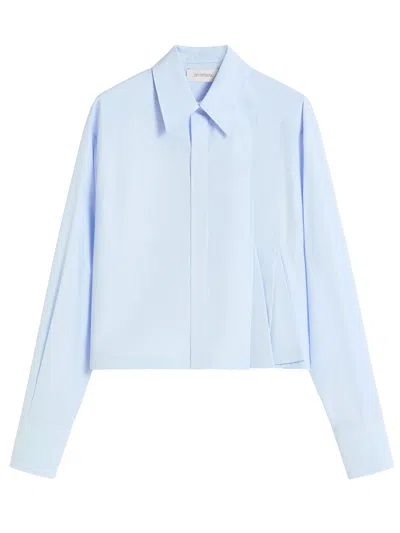 Sportmax Cropped Poplin Shirt Asymmetric Pleated Design In Blue