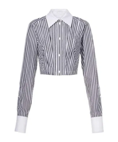 Sportmax Cropped Striped Cotton Poplin Shirt In Gray