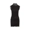 Sportmax Fitted Mini Dress With Textured Mesh Overlay In Black
