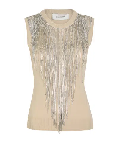 Sportmax Fringed Crystal-embellished Top In Neutral